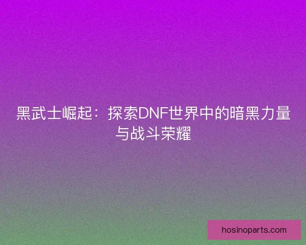 黑武士崛起：探索DNF世界中的暗黑力量与战斗荣耀
